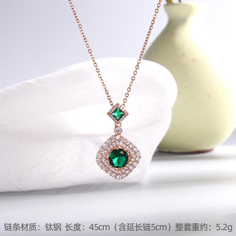 Vintage Green Purple Red Crystal Pendant Necklace Stainless Steel Geometric Choker Jewelry Party Gifts For Women Girls