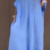 Women's Loose Maxi Dress V-Neck Short Sleeve Long Dress Summer Casual A-Line Beach Sundress