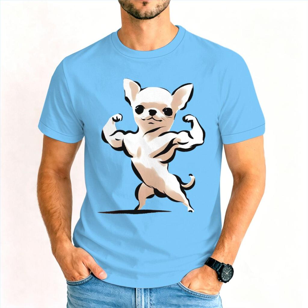 Cartoon Gym Chihuahua Tshirt Unisex Humor Dog Lover Graphic Tee Casual Short Sleeve Streetwear Tshirts