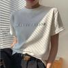 Summer 100% Cotton Women's T-shirts Korean 3D Letter Bottoming Basic Fashionable Women Short Sleeve Loose Y2k Tops White T Shirt