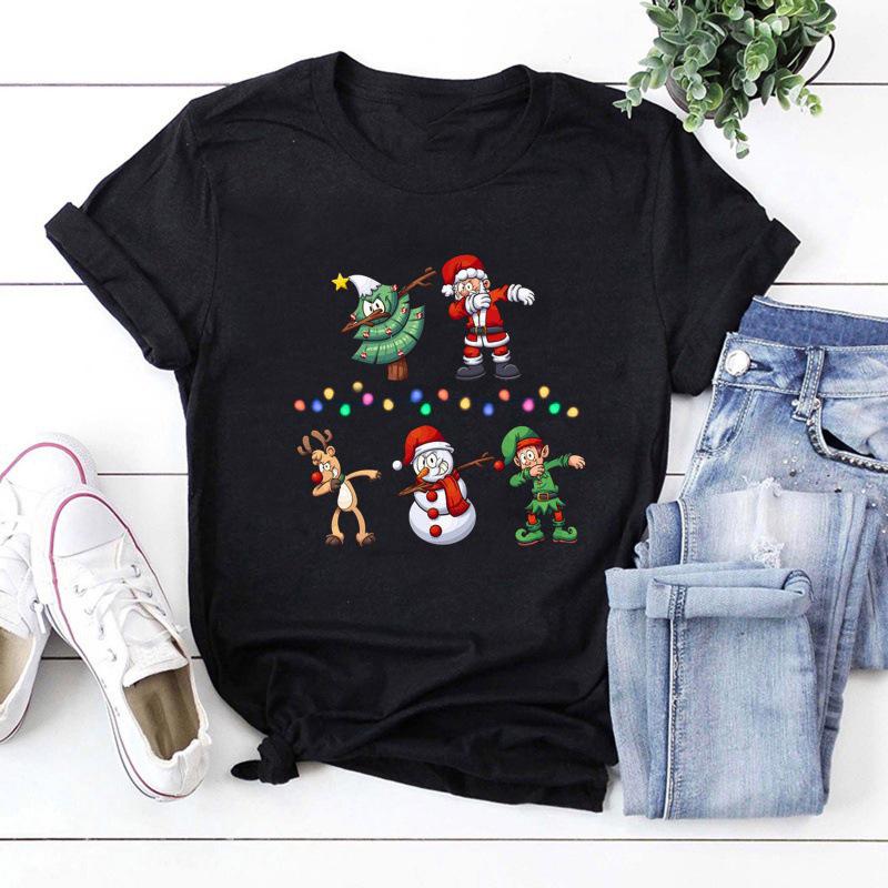 

Spring/Summer Snowman Print Short Sleeve T-shirt XL чорний