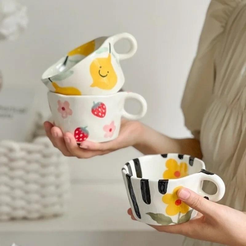 JUSTINLAU Ceramic Mug Valentine's Day Gifts Breakfast Coffee Milk Oat Cup Creative Couple Cup with Handle Home/Office Water Cups