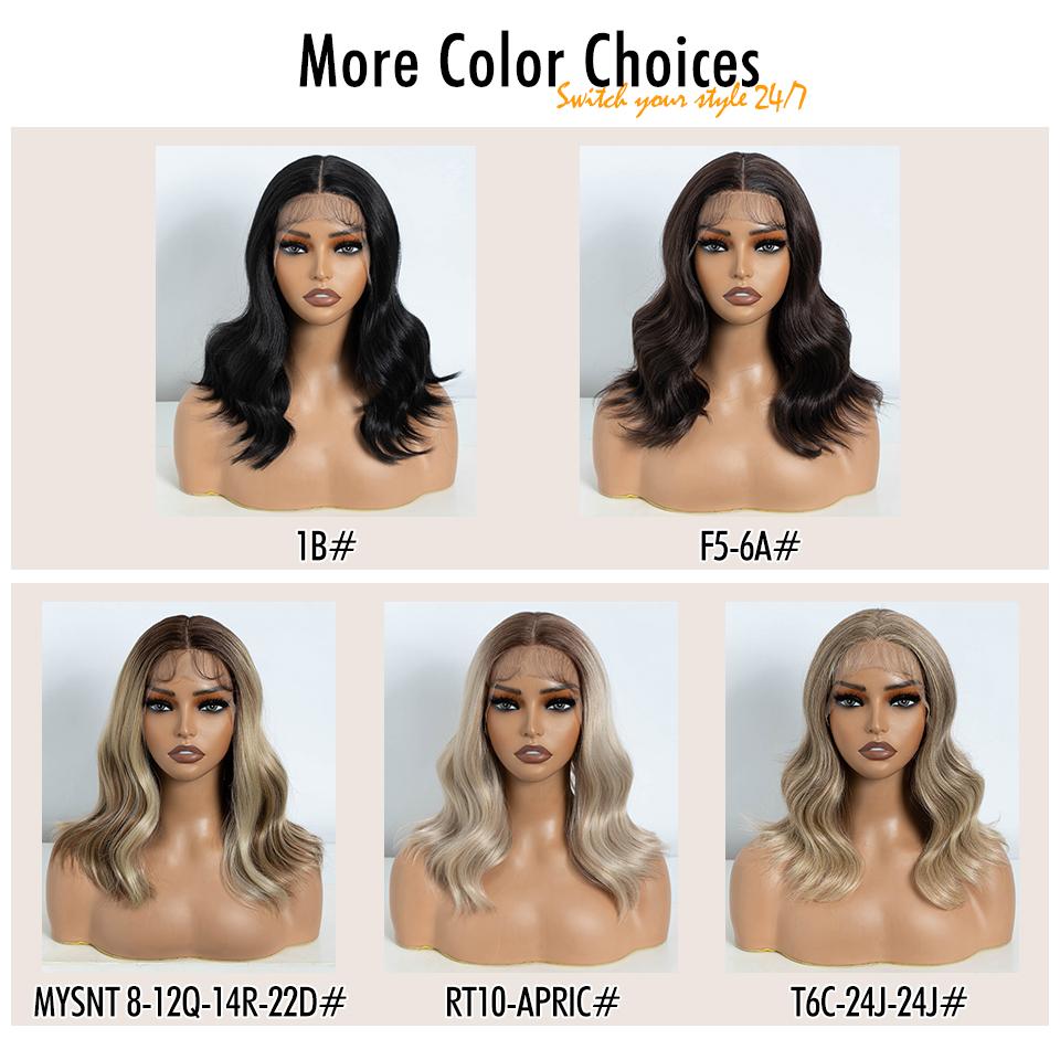 Noble Synthetic Lace Front Wig Body Wave Wig 14 Inch Middle Part Lace Wigs For Women Lace Front Wig Ombre Blonde Golden Wig