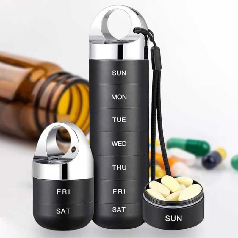 Practical Aluminum Alloy 7 Slot Travel Pills Case Pills Organizer for Outdoor Activities Keep Medication Safe and Dry