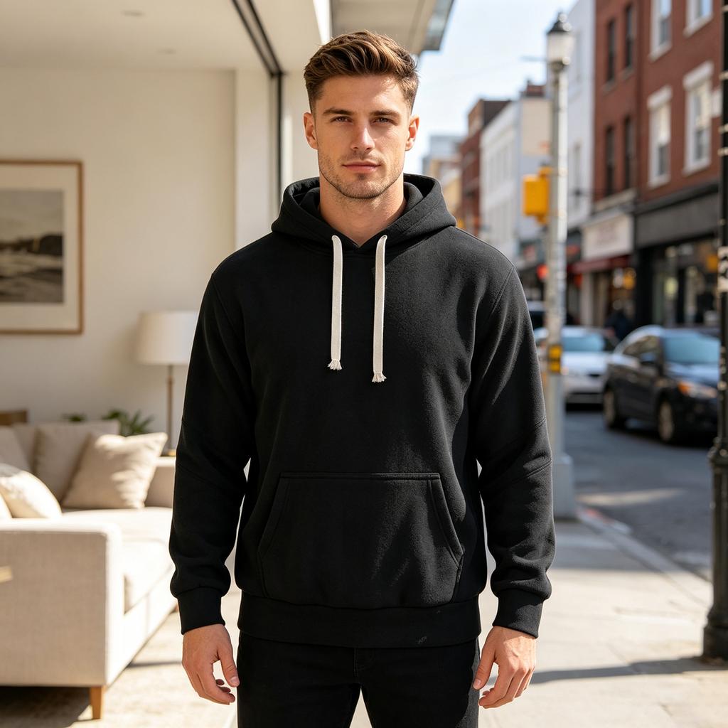 Men's Pullover Hoodie, Color, Casual Loose Fit, Warm Fall Winter Sweatshirt