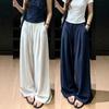 Women Korean Linen Wide Leg Pants 2026 Summer High Waist Pleated Loose Casual Old Money Trousers