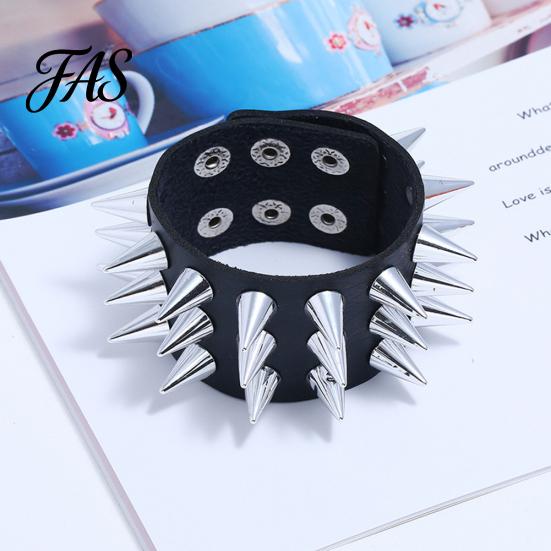 Punk Men Women Faux Leather Multiple Spikes Bracelet Bangle Jewelry Wrist Decor