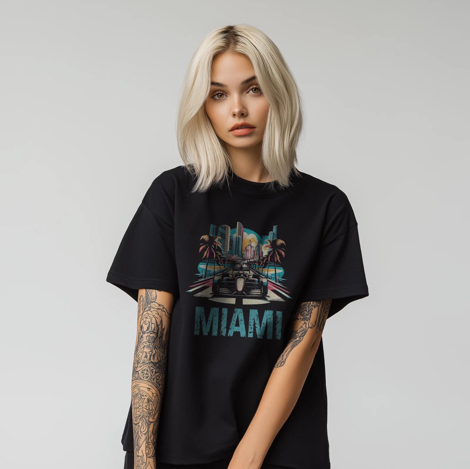 

Miami Racing Shirt Vintage City Skyline Tee Retro Formula Car T-Shirt A389 4XL
