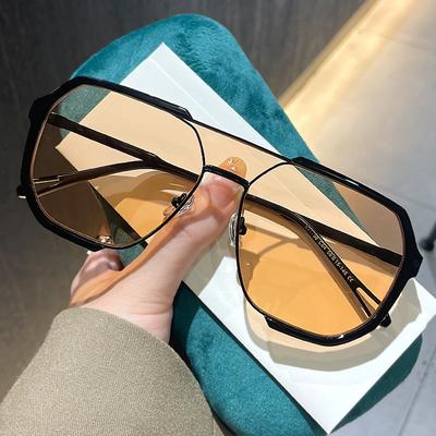 Unisex Fashionable Double Bridge Oversized Sun Glasses  Men Women Stylish Uv400 Sunglasses Retro Large Frame Plain Glasses