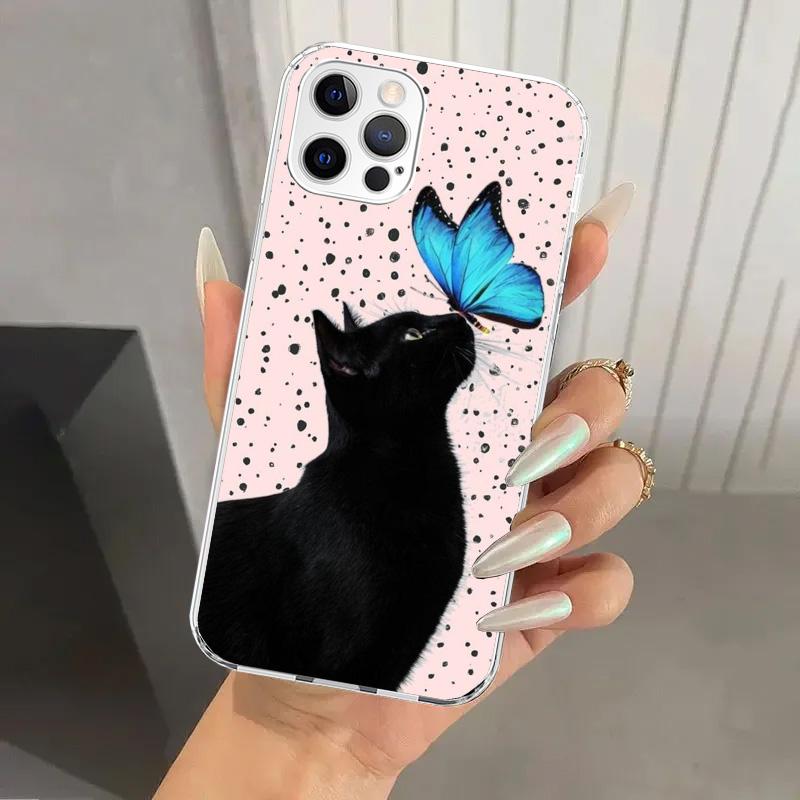 Black Cat Cartoon Cute Phone Case for Iphone 17 Air 16 15 Plus 14 13 Mini 12 11 Pro Max 16E 7 8 SE 2020 Soft Funda Print Shell 1