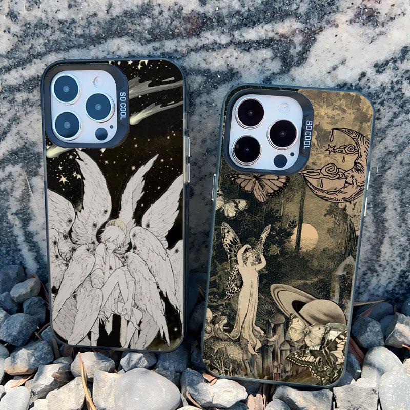 Classical Art Angel Phone Case For iPhone 13 Mini 12 11 Pro Max 15 14 Plus Pro Max Retro Star Map Shockproof Laser Back Covers