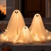 Outdoor Halloween Decorations 3Pcs Lighted Ghost Table Decor, LED Lamp, White Luminous Adjustable Height Decor Centerpiece, Spooky Tabletop