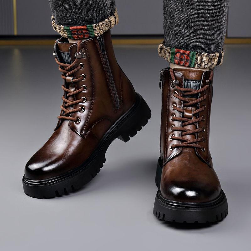 Herren Echtleder Martin Stiefel - Herbst/Winter 2025, Britischer Stil, Wollfutter, Einteiliges Rindsleder