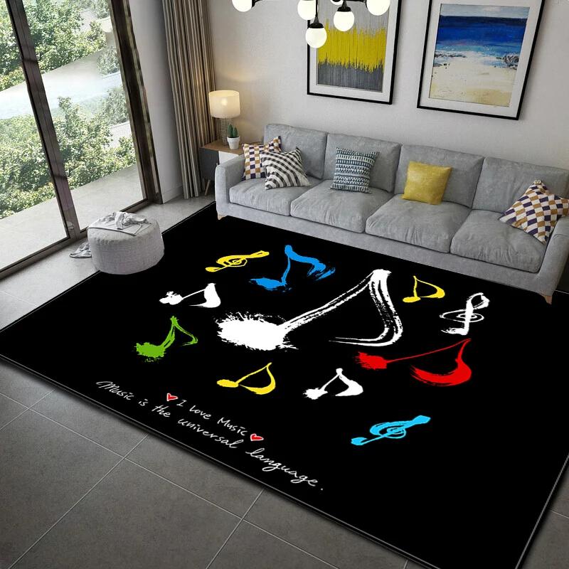 Music Note Area Rug Vintage Music Theme Rugs Non-Slip Floor Mat Door Mats Carpet for Living Room Bedroom Home Decoration