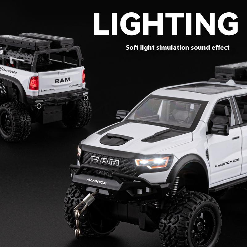 Large Size 1/24 Dodge Mammoth 6X6 Off-road Pickup Truck Children's Toy Car Simulation Alloy Car Model Ornament Boy Gift
