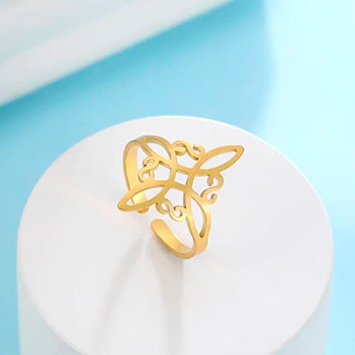 UNIFT Hex Knot Ring for Women Stainless Steel Geometric Style Elegant Chic Irish Celtic Knot Adjustable Ring Witchcraft Amulet Jewelry