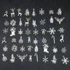 (50 Pcs/pack) Mixed Silver Alloy Pendant Christmas Snowflake Elk Decoration Handmade Gift Label Pendant Jewelry Making DIY