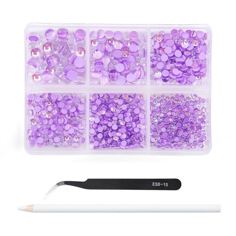 Colorful Mocha Jelly Nail Diamond Semicircular Flat Bottom Diamond Nail Art Rhinestone Jewelry Nail Sticker Diamond Set