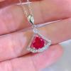 Women's 2 Carat Red Corundum & Blue Spinel Skirt Pendant Necklace with Synthetic Ruby Chain