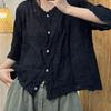 Summer Mori Girl Cotton Blouse with Floral Embroidery and V-Neck