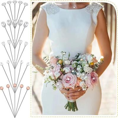 Blumenstrauß-Nadeln, Perlen-Anstecknadeln, Kristall-Diamantkopf-Nadeln, 65 mm, gerader Kopf für DIY-Hochzeitsbastelschmuck, Dekorationszubehör