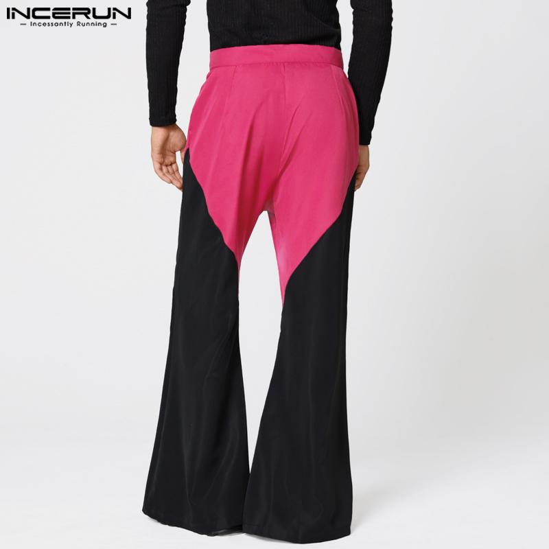 INCERUN Men Zip-up Waist Stitching Patchwork Casual Long Flare Trousers Pants