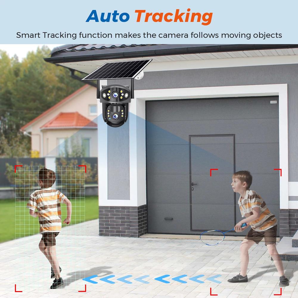 Solar-powered Charging Monitor, Wireless WIFI 4G Camera with Night Vision, High-definition Dual-lens Dual-view Home Security Camera.