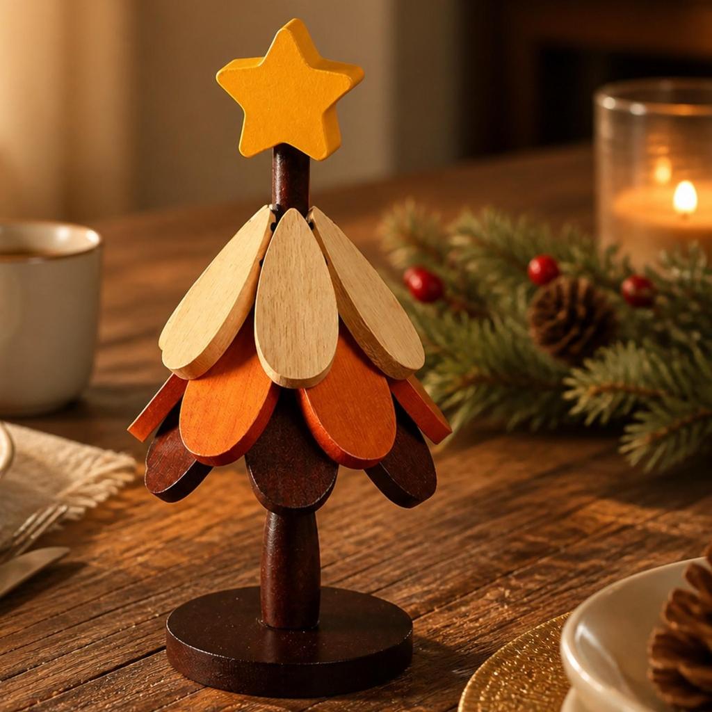 3 Pieces Freestanding Wooden Warming Mat with Detachable Assembly Festive Christmas Tree