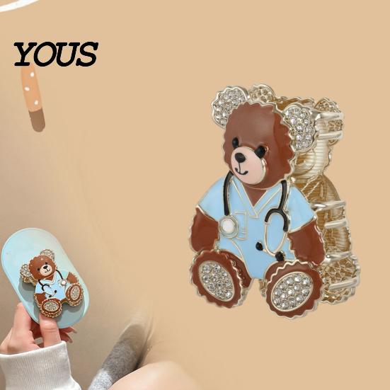 Cartoon Bear Hair Claw Claw, Medium Size Metal Gripper with Anti-Slip Teeth, Medical Professional Style Clip Design Shark for Medium-Long