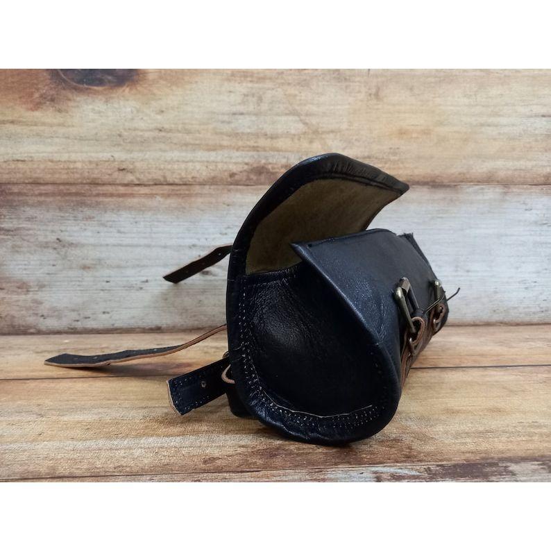 Skórzana torba na narzędzia motocyklowe Torba podsiodłowa Czarna skórzana torba motocyklowa okrągła mała skórzana torba na rower