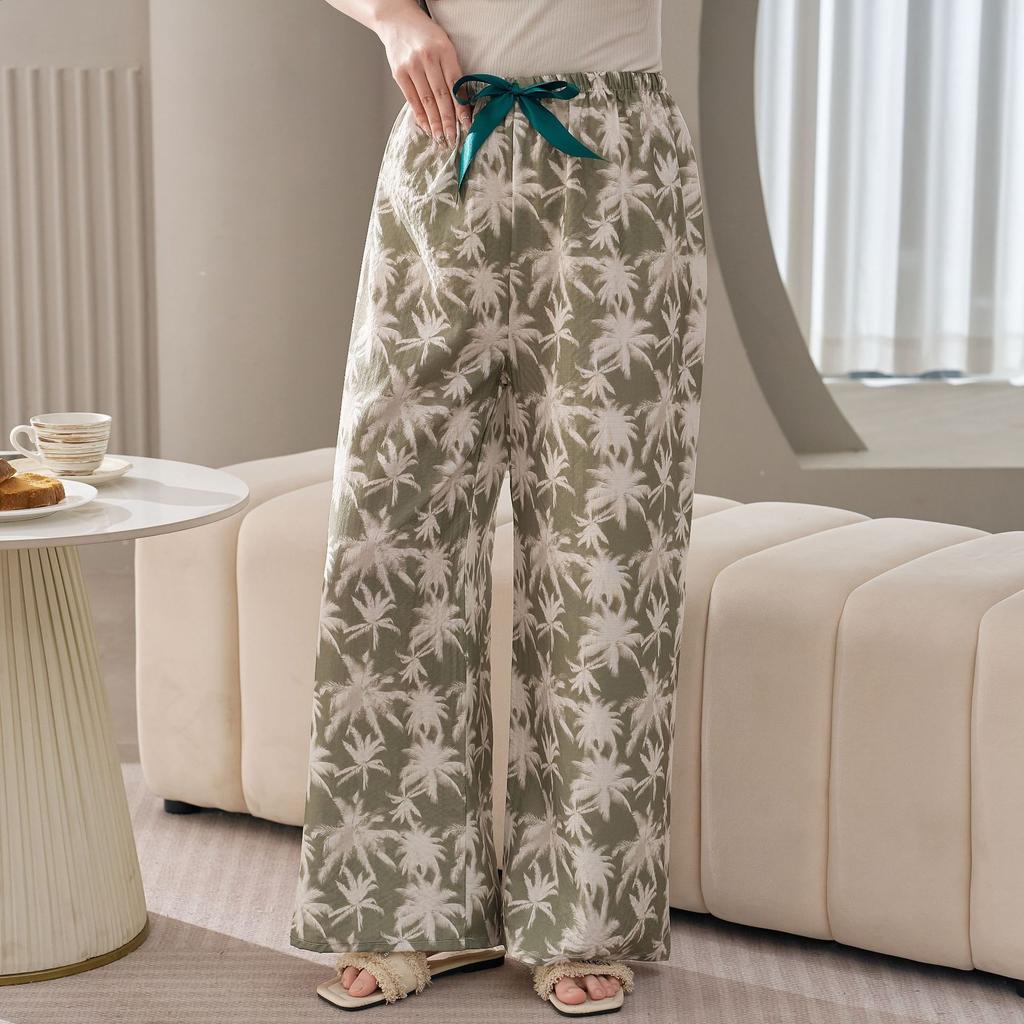 Cotton Silk Family Spring and Autumn Women's Cotton Silk Pajama Pants Wide-leg Pants Thin Artificial Cotton Can Be Worn Outside Casual Home Pants