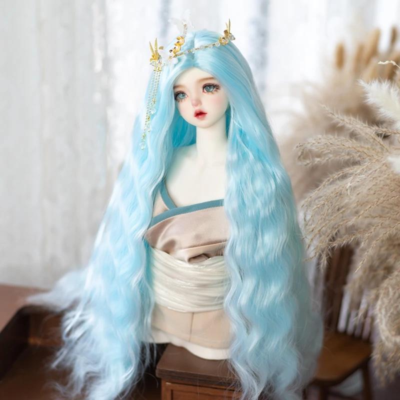 

1/3 1/4 1/6 Doll s Wig for 60/45/30cm Bjd Doll Medium Split Long Hair Soft Girl Toy Dress Up Play House Doll Accessories,no Doll for head 22-23cm