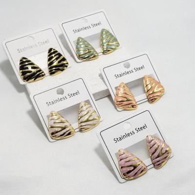 Vintage Oil-Dripping Striped Triangle Earrings Trendy, Minimalist & Premium Aesthetic Versatile Mosquito Coil Design In Multi-Color