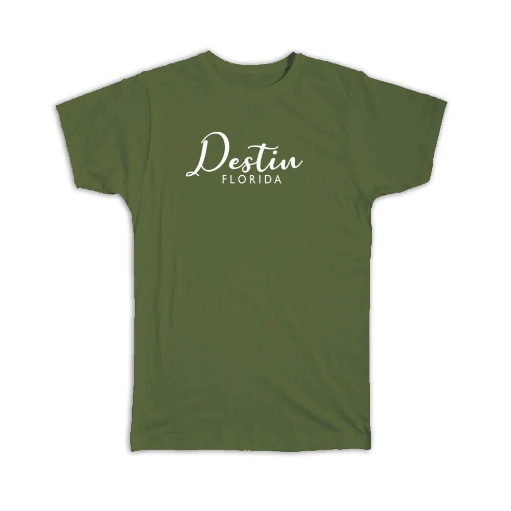 Gift T-Shirt : Destin Cursive Typography Florida Tropical Beach Travel Souvenir M