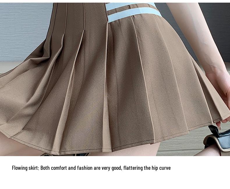 Women's Summer High Waist Pleated Mini Skirt - Striped A-Line College Style