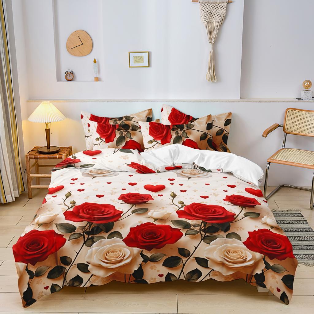 3pcs Romantic Leopard Butterfly Rose Pattern Duvet Cover HD Digital Printing Bedding Set For Home And Dorm Use