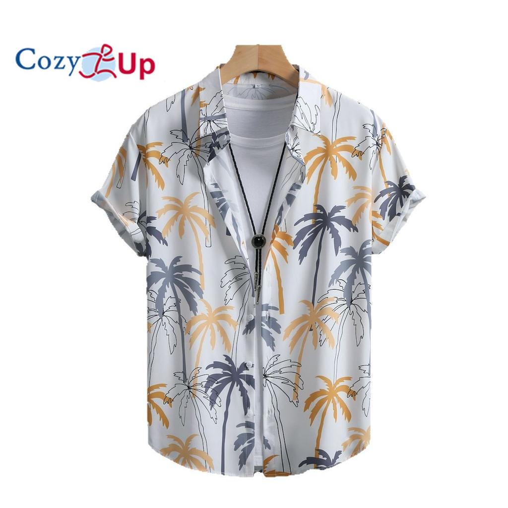 Men's Grey Yellow Coconut Tree Men's Short Sleeve Shirt Men's Shirt Summer 2025 New