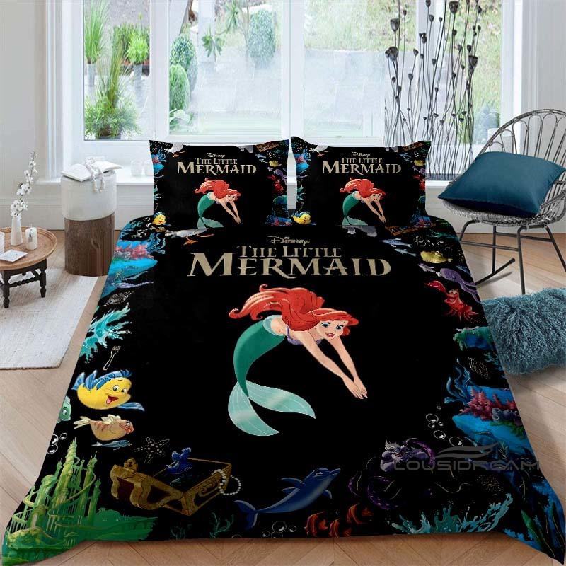 Cartoon The Little Mermaid Duvet and Pillowcase Bedding Set, for Boys and Girls' Bedroom Decor, Children's Gifts.