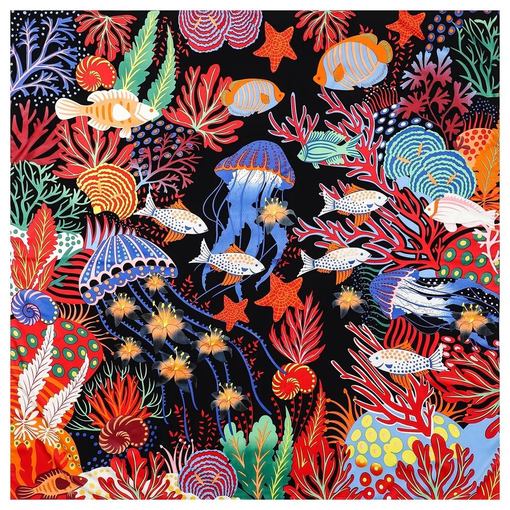 Lenço Mulheres Xales Grandes Estampa Jardim dos Fundos Estolas Lenço Quadrado Lenço de Luxo Hijab Lenços Femininos 130Cm