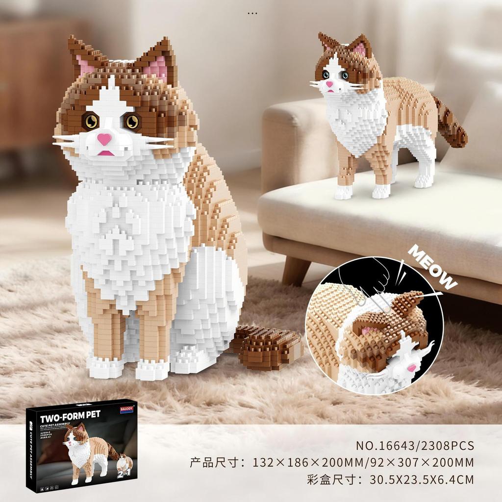 Lifelike Pet Sculpture DIY Brick Craft Set Cat Dog Multi Posture Living Room Table Decor Unique Handcraft Gift For Animal Fans