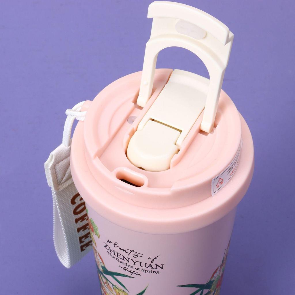 Maiglöckchen Edelstahl Isolierkaffeetasse - Großes Fassungsvermögen, Tragbar, mit Strohhalm für Draußen