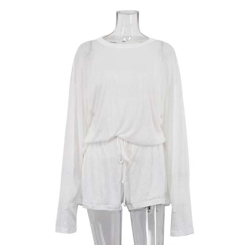 

Western Style Fashion Sexy Perspective Top Shorts Set Perspective Top and Shorts Set White S