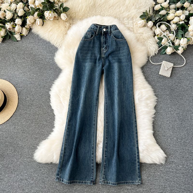 

Retro High Waist Fashionable All-Matching Straight Mop Denim Retro pants XL