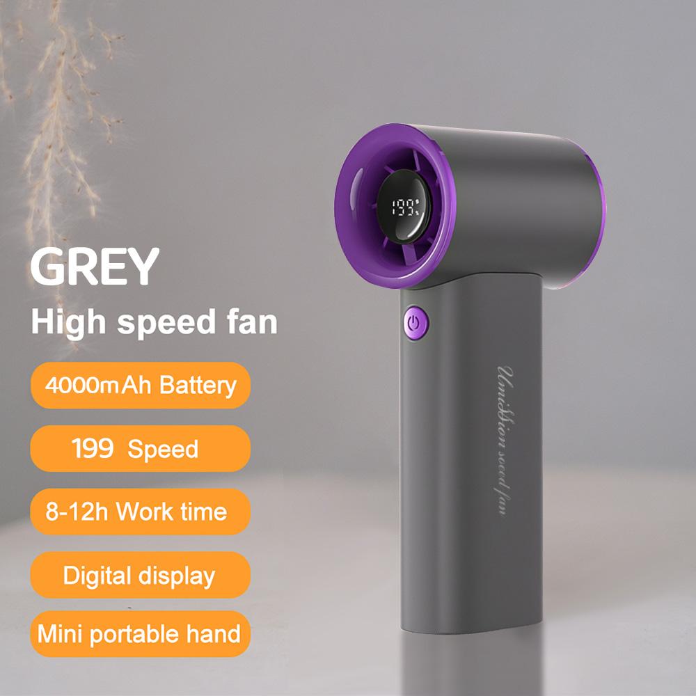 

Портативный ручной высокоскоростной турбовентилятор с цифровым дисплеем, 199 скоростей, USB-зарядка, высокоскоростные вентиляторы серый