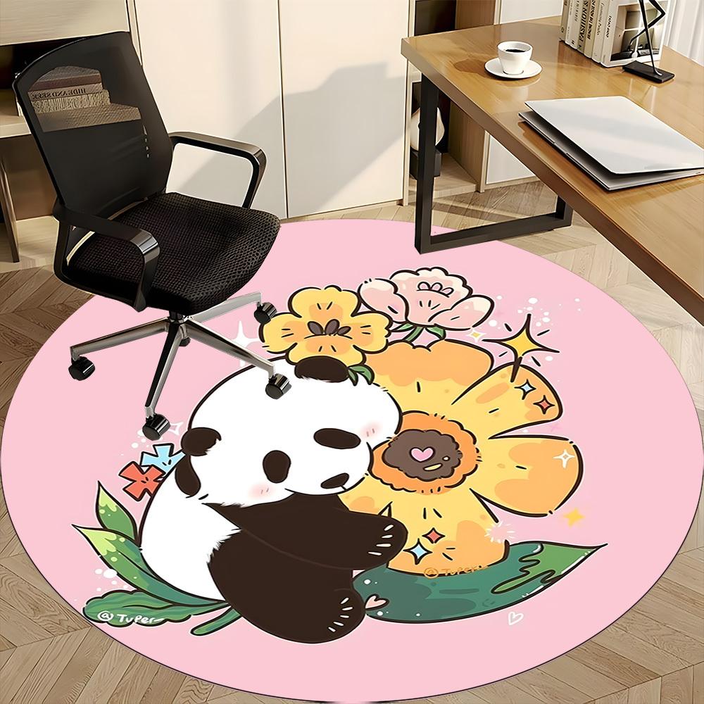 1pc Panda Bloom Office Round Area Rug, Indoor Mat Suitable ForOffice, Under Office Chairs Bedroom Living Room Home Decor D002