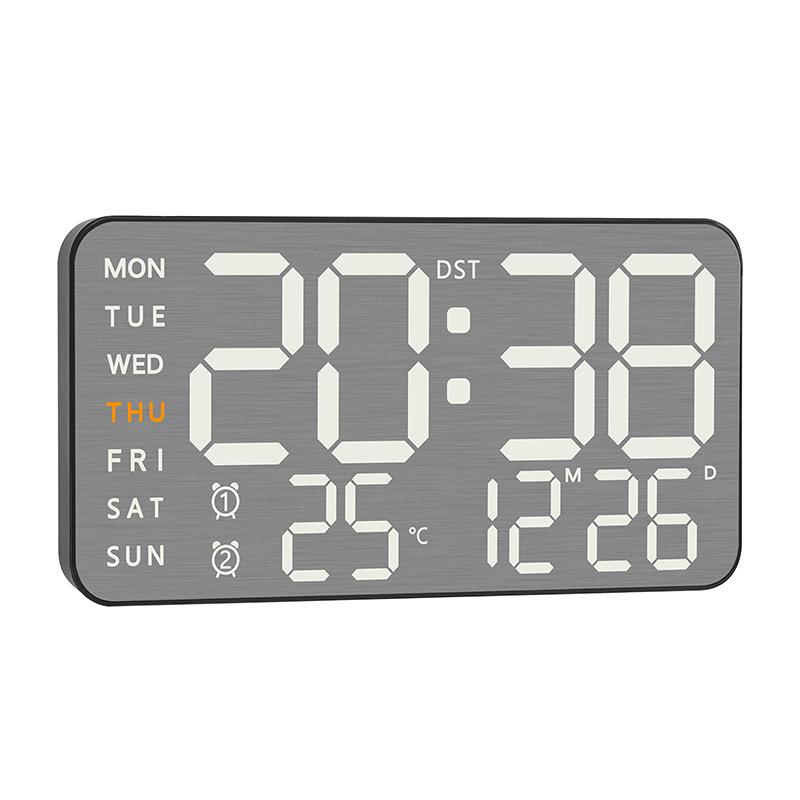 Brushed Metal Wall Clock: LED Multi-functional Electronic Alarm Clock