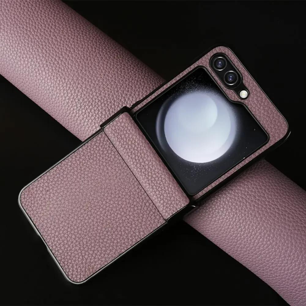 Hand Crafted Genuine Leather Case For Samsung Galaxy Z flip Phone Cover Galaxy Z Flip 3 flip4  Back Shell Coque Capa