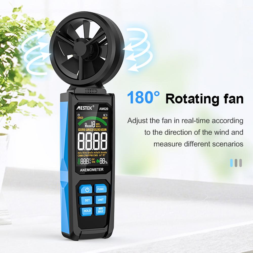 Handheld High Accuracy Anemometer Double Bearing 8-blade Fan Digital Anemometer LCD Backlit Color