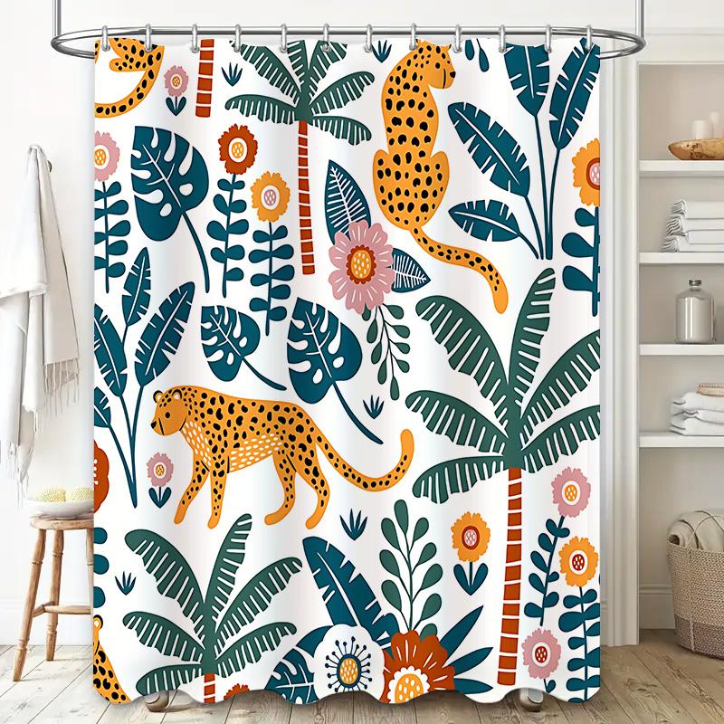 Tropical Jungle Style Shower Curtain Waterproof Anti Old Creative Pattern Design Home Decor Warm Living Easy-Clean Elevate Space