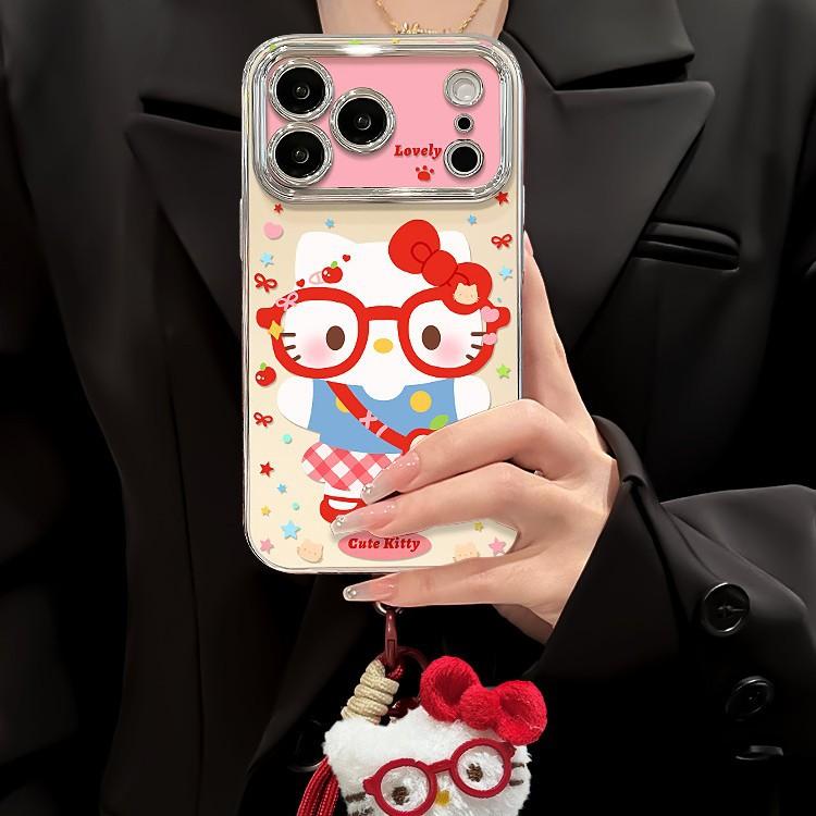 Glasses kt cat lanyard suitable for apple 17 mobile phone case iphone15promax cute cartoon 16 electroplating window